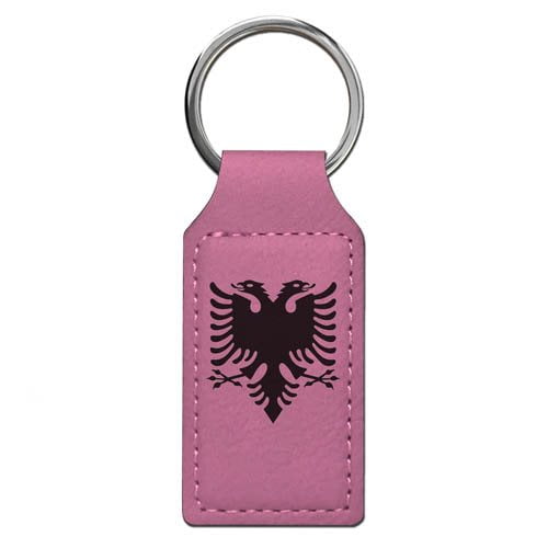Leather Keyring Engraved Albania Flag Leather Keyring Engraved Albania Flag